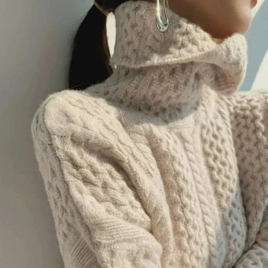 Damski sweter z golfem z plecionej dzianiny kaszmirowej