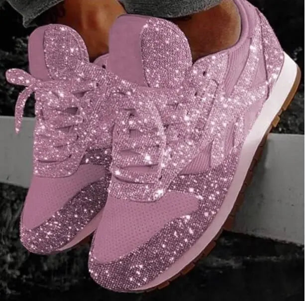 Damskie brokatowe sneakersy na co dzień ze sznurowaniem