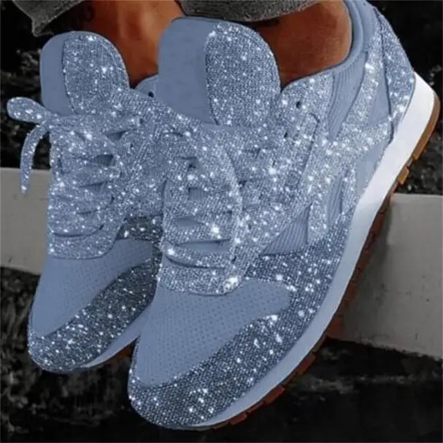 Damskie brokatowe sneakersy na co dzień ze sznurowaniem