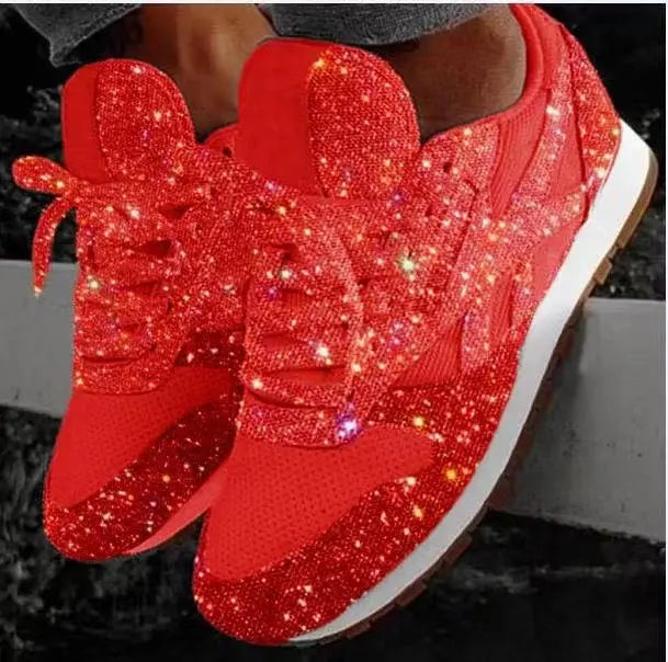 Damskie brokatowe sneakersy na co dzień ze sznurowaniem