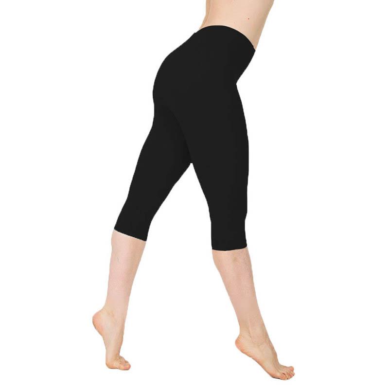 Damskie Gładkie Legginsy Sportowe 3/4 z Wysokim Stanem
