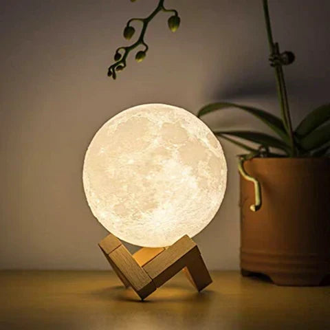Dekoracyjna Lampa Księżyc 3D z Drewnianą Podstawką i Intuicyjnym Sterowaniem