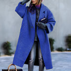 Długi Płaszcz Damski z Klapami - Elegancki i Ciepły