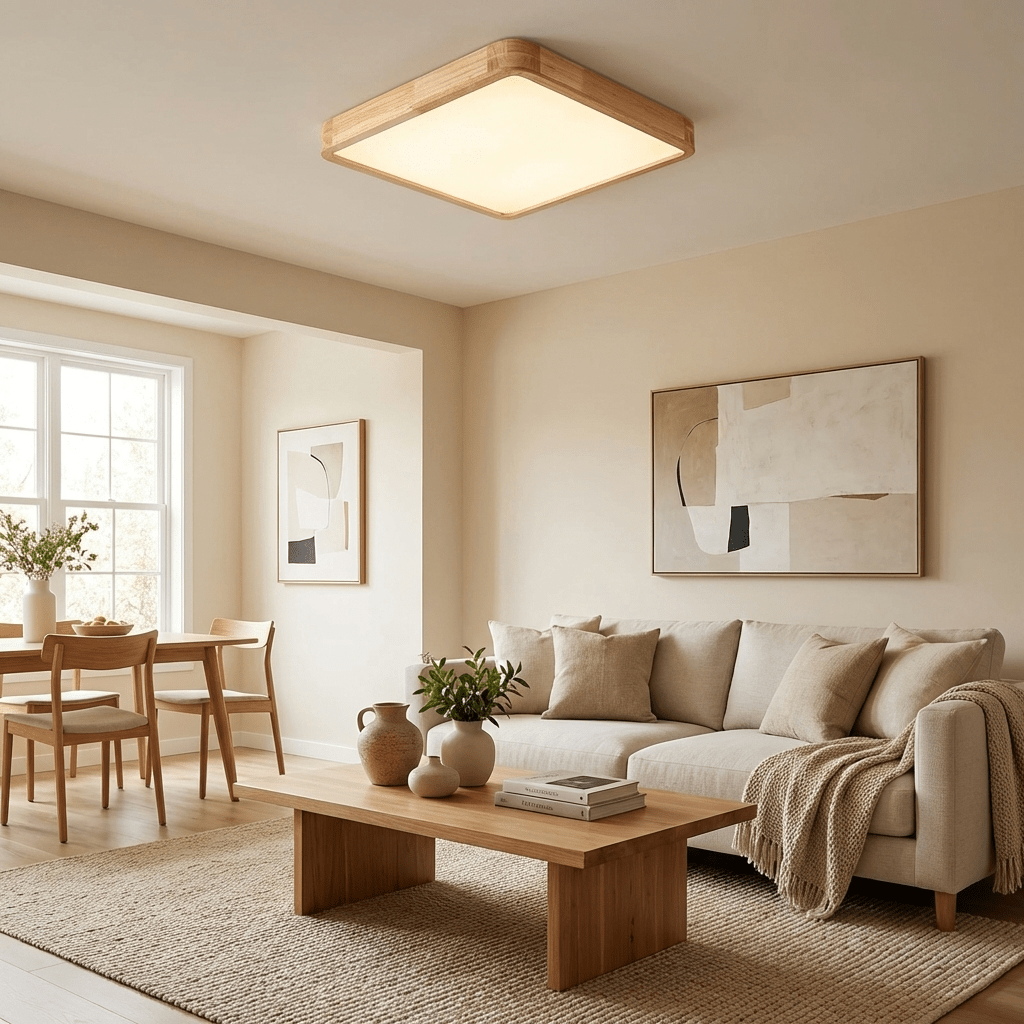 Drewniana geometryczna lampa sufitowa LED wpuszczana