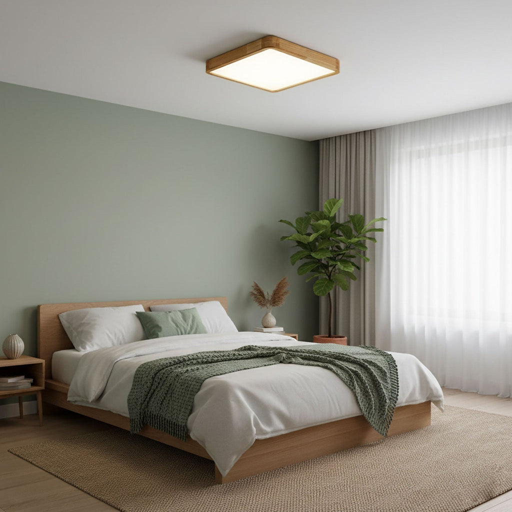 Drewniana geometryczna lampa sufitowa LED wpuszczana
