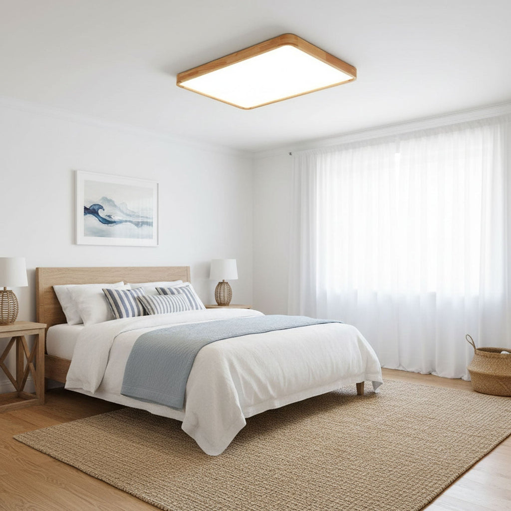 Drewniana geometryczna lampa sufitowa LED wpuszczana