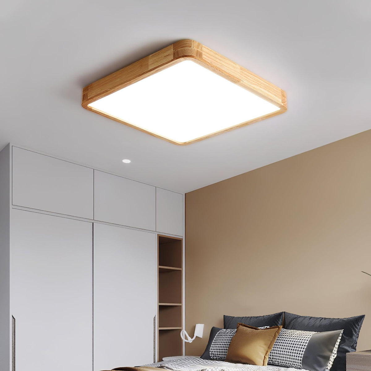 Drewniana geometryczna lampa sufitowa LED wpuszczana