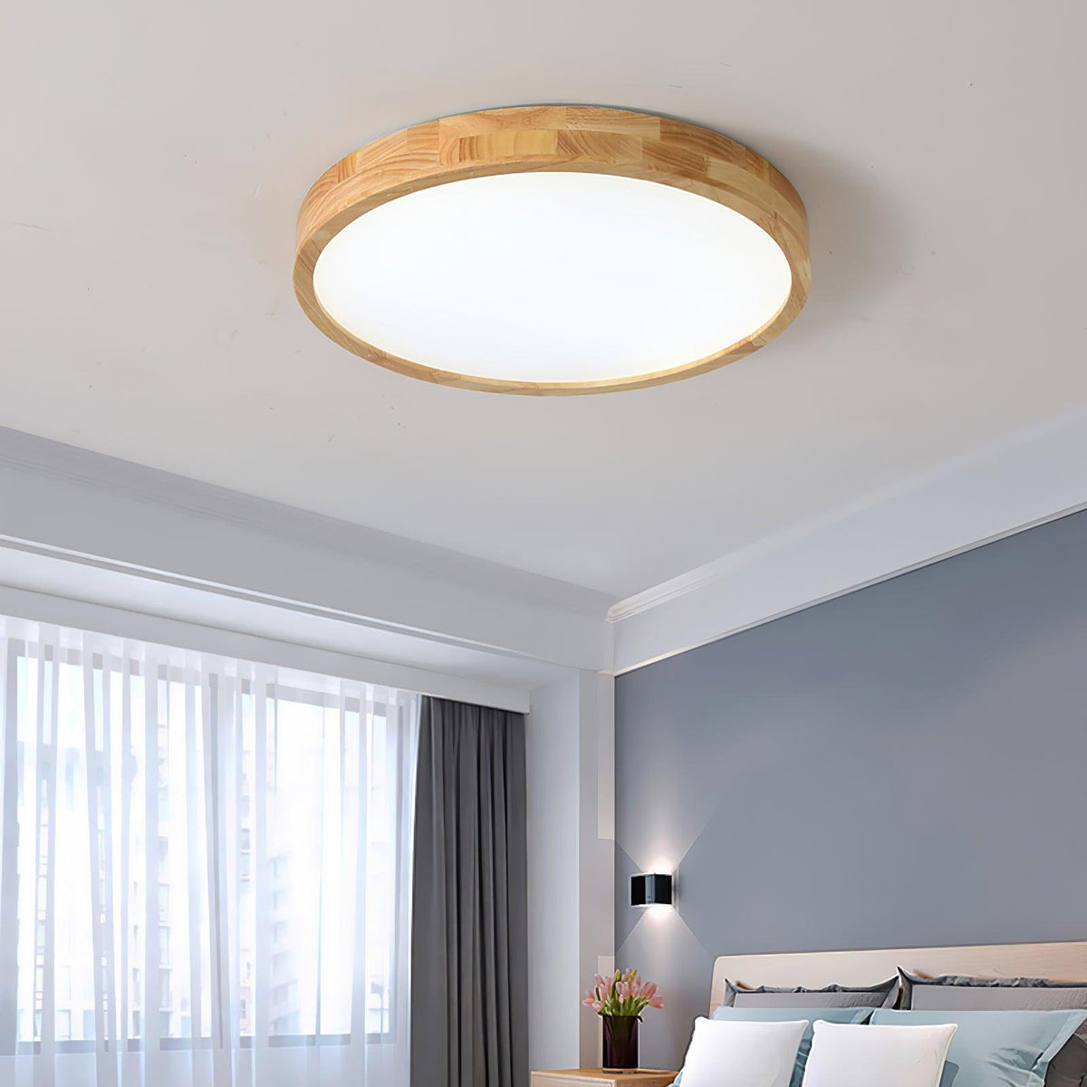 Drewniana geometryczna lampa sufitowa LED wpuszczana