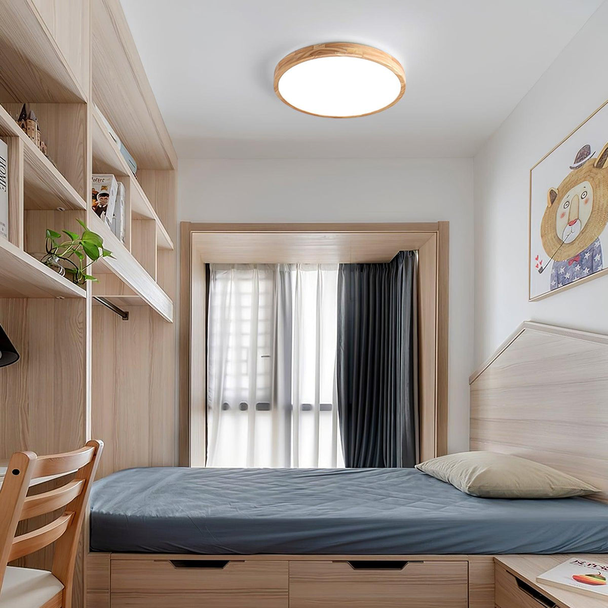 Drewniana geometryczna lampa sufitowa LED wpuszczana