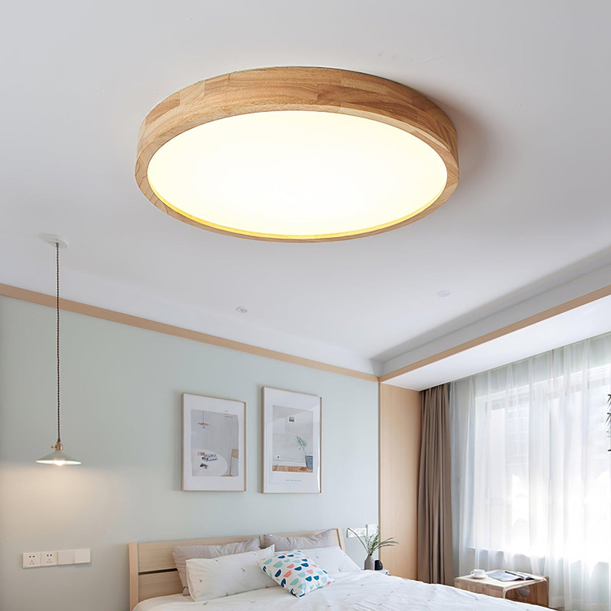 Drewniana geometryczna lampa sufitowa LED wpuszczana