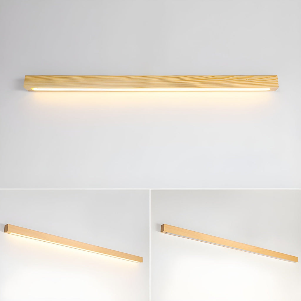 Drewniana lampa ścienna liniowa z wąskim światłem