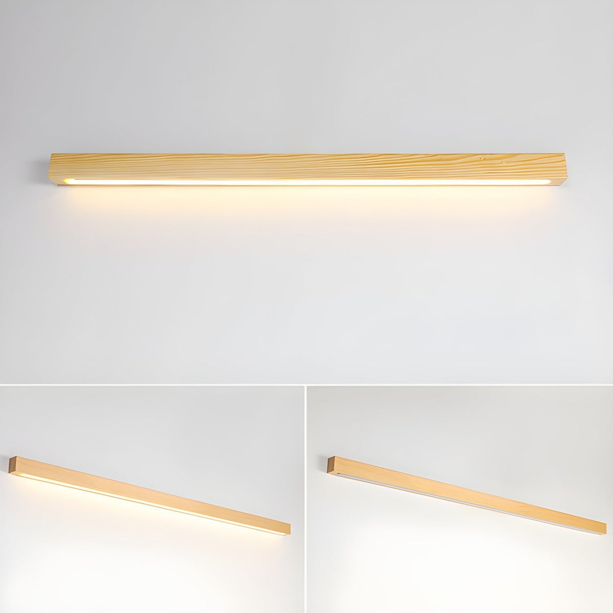 Drewniana lampa ścienna liniowa z wąskim światłem