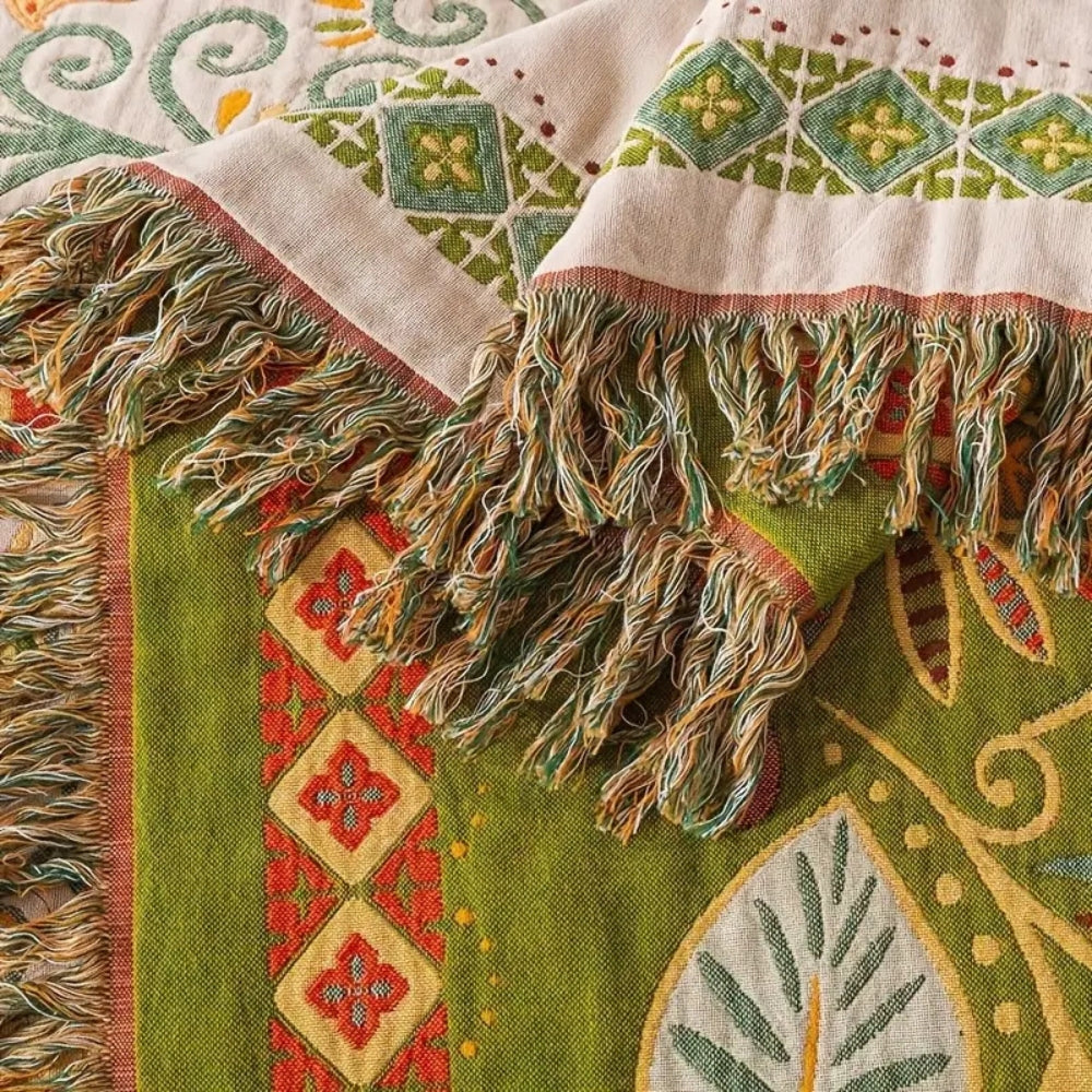 Dwustronna prześcieradło w stylu boho z frędzlami