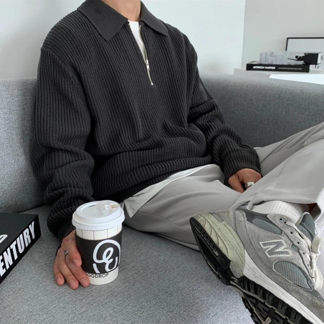 Dzianinowy sweter z kołnierzem i zamkiem typu Quarter-zip