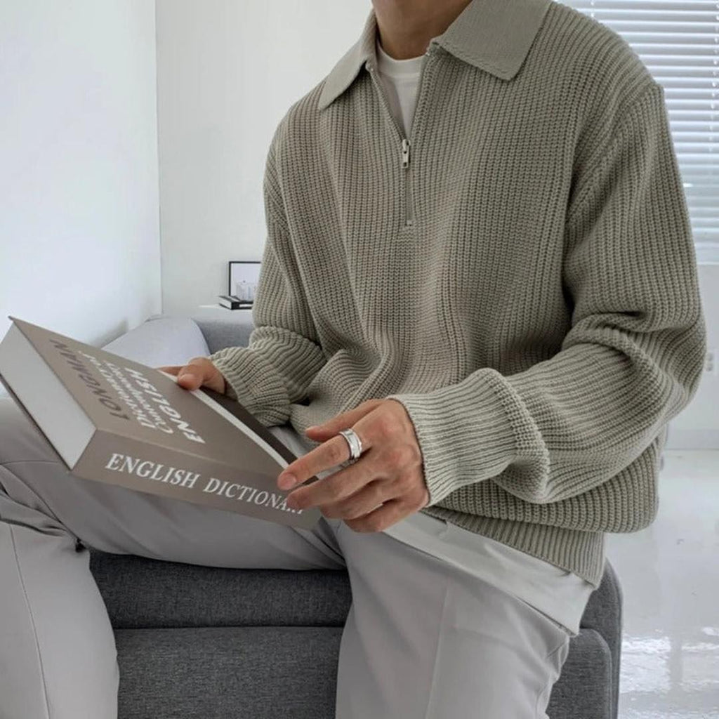 Dzianinowy sweter z kołnierzem i zamkiem typu Quarter-zip