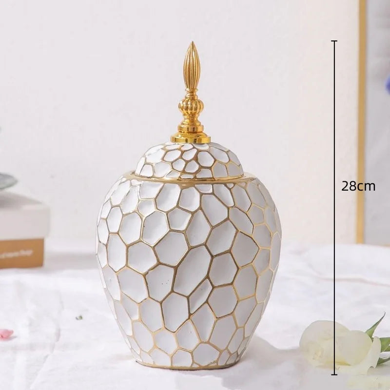 Elegancki Wazon Ceramiczny ze Złotym Akcentem do Wnętrz