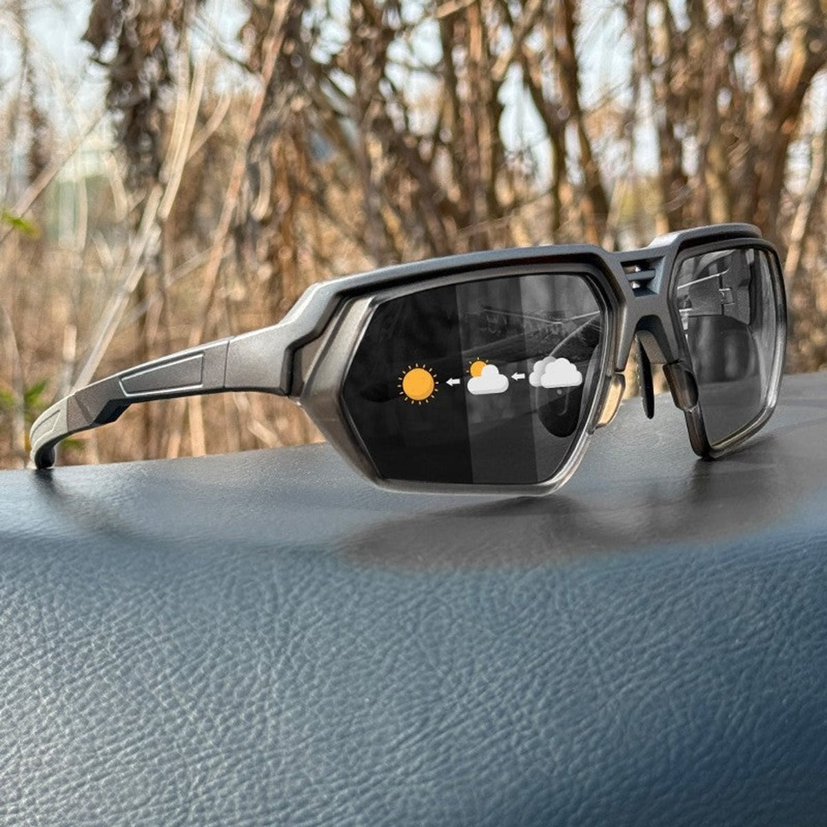 Fotochromowe spolaryzowane okulary sportowe z soczewkami do jazdy nocnej i oprawą typu wrap