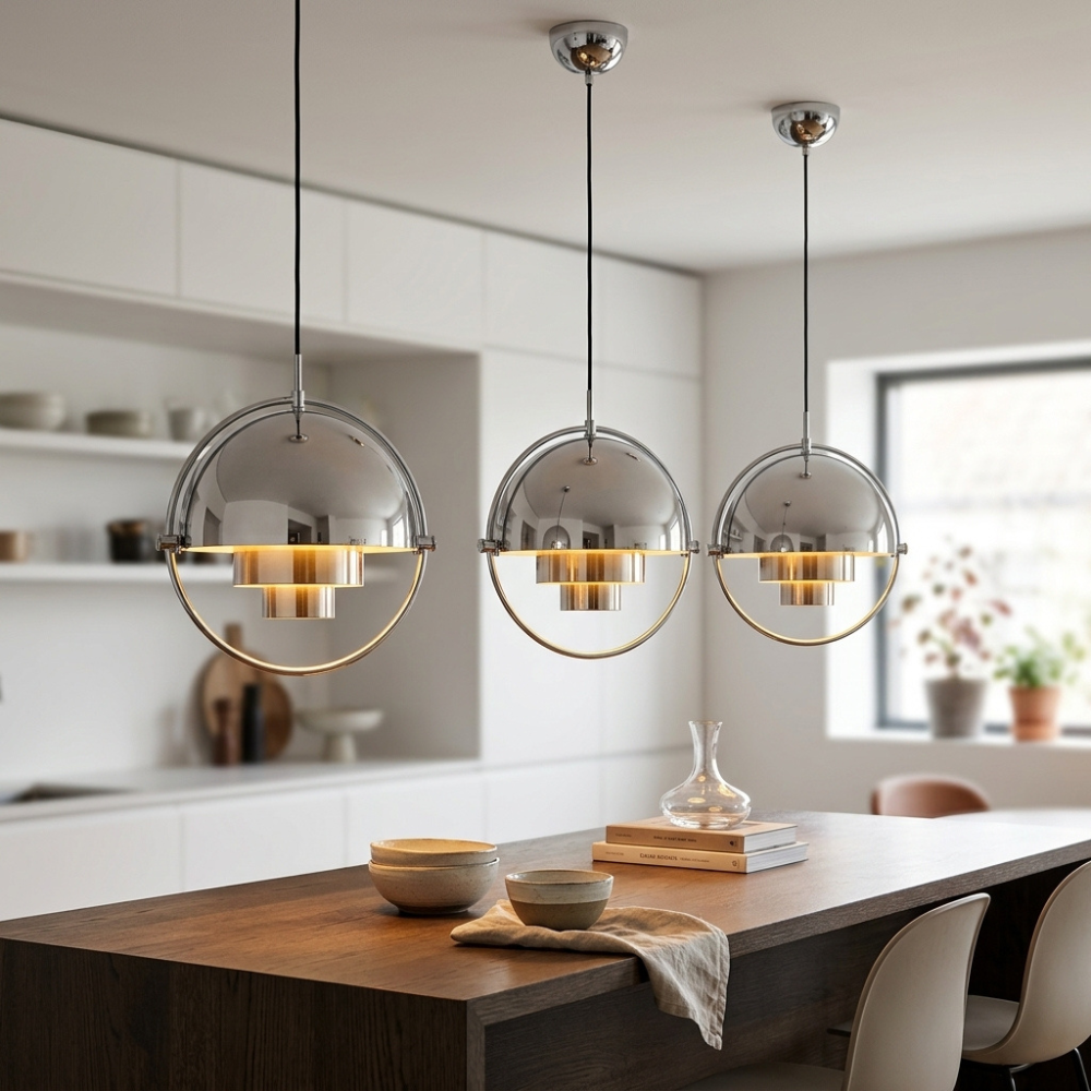 Geometryczna lampa wisząca z regulowaną kulą w stylu Bauhaus do nowoczesnej kuchni