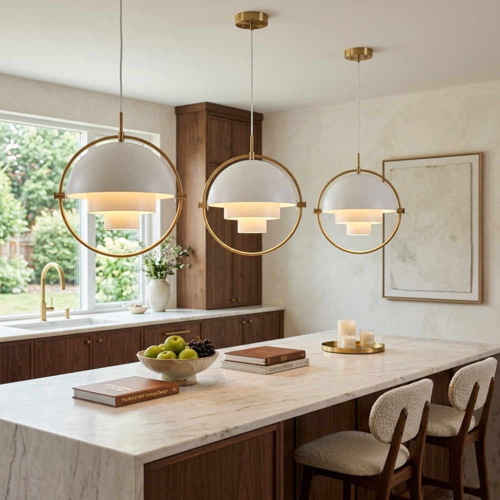 Geometryczna lampa wisząca z regulowaną kulą w stylu Bauhaus do nowoczesnej kuchni