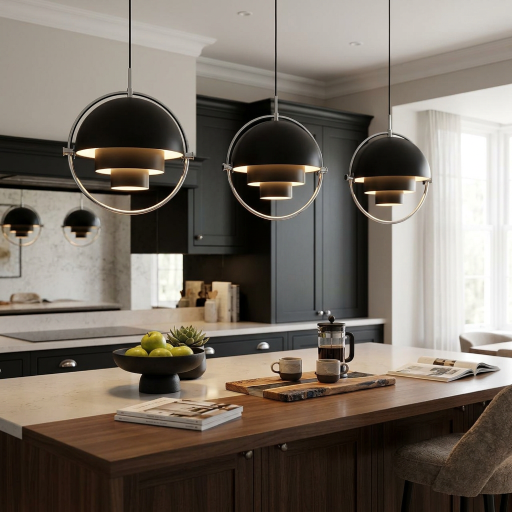Geometryczna lampa wisząca z regulowaną kulą w stylu Bauhaus do nowoczesnej kuchni