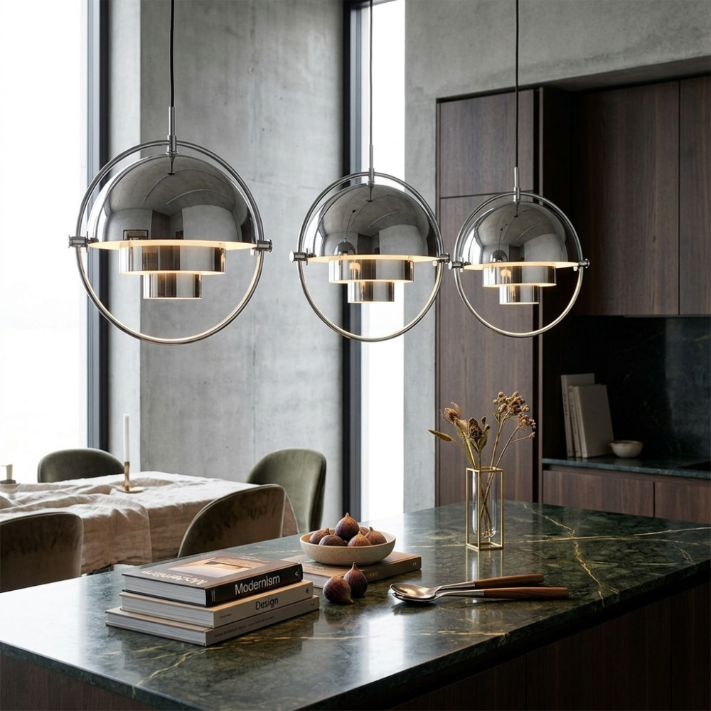 Geometryczna lampa wisząca z regulowaną kulą w stylu Bauhaus do nowoczesnej kuchni