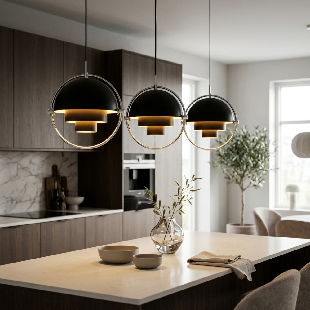Geometryczna lampa wisząca z regulowaną kulą w stylu Bauhaus do nowoczesnej kuchni
