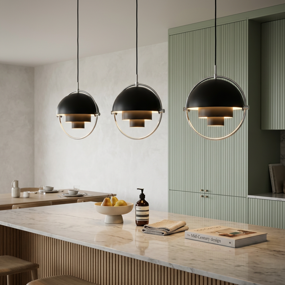 Geometryczna lampa wisząca z regulowaną kulą w stylu Bauhaus do nowoczesnej kuchni