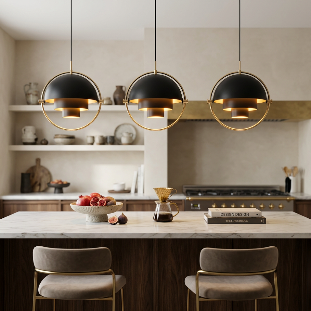 Geometryczna lampa wisząca z regulowaną kulą w stylu Bauhaus do nowoczesnej kuchni