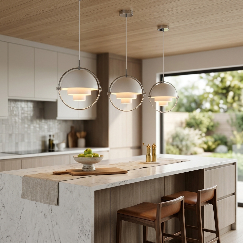 Geometryczna lampa wisząca z regulowaną kulą w stylu Bauhaus do nowoczesnej kuchni