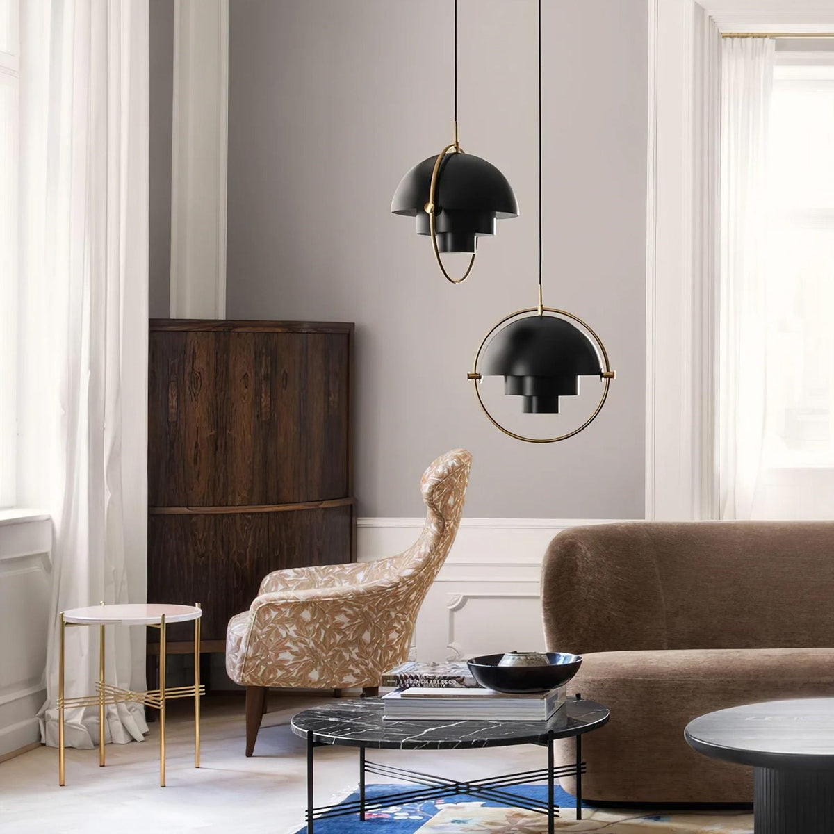 Geometryczna lampa wisząca z regulowaną kulą w stylu Bauhaus do nowoczesnej kuchni