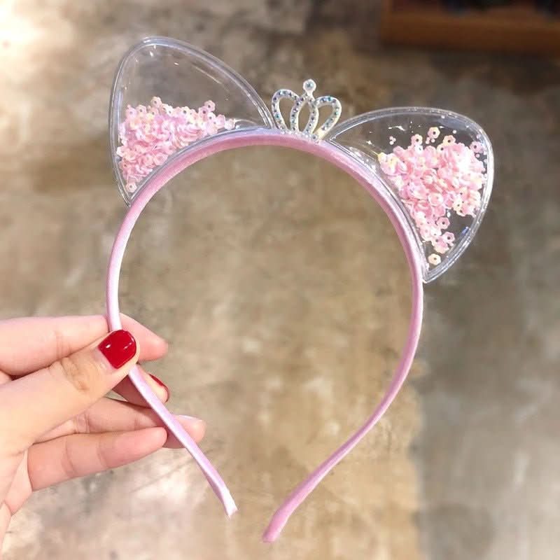 GlamTiara | Błyszcząca opaska na głowę z uszami kota z kryształkami na eleganckie wyjścia