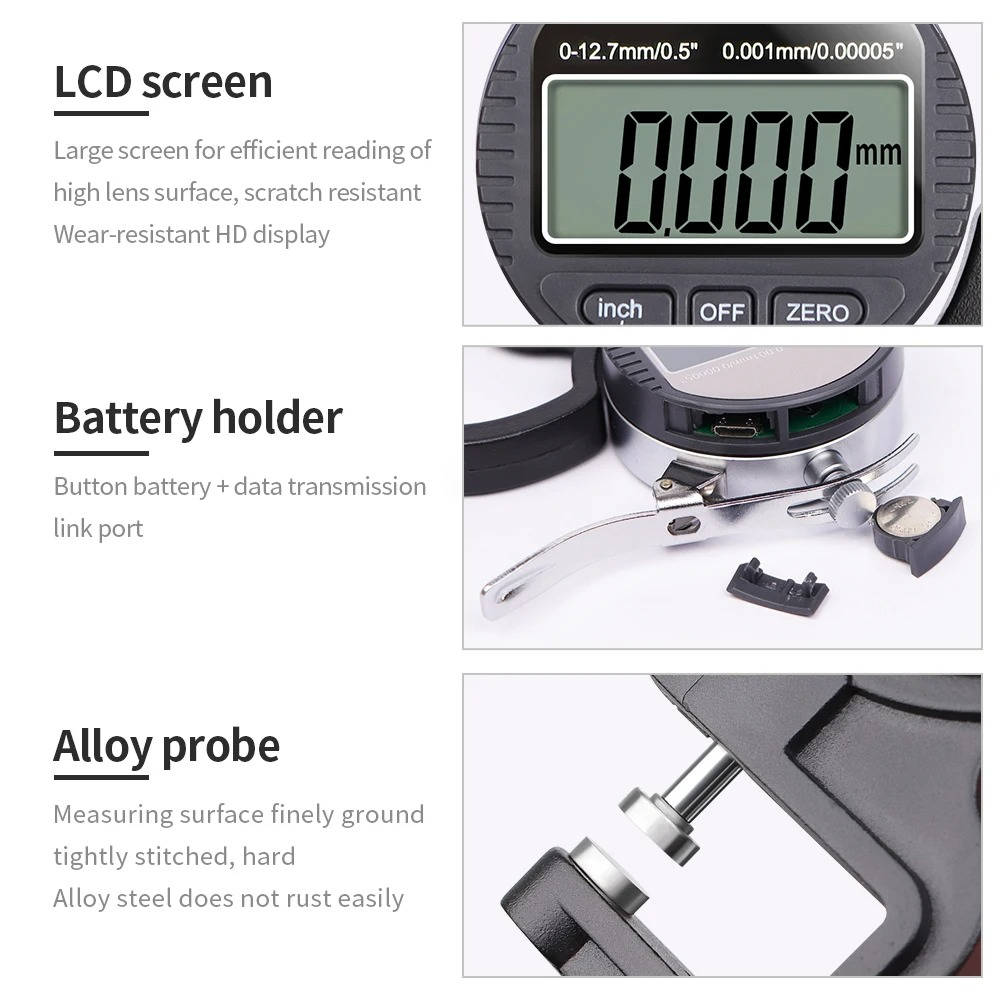Grubościomierz do pomiaru grubości papieru, tkanin i metalu, 0,001 mm