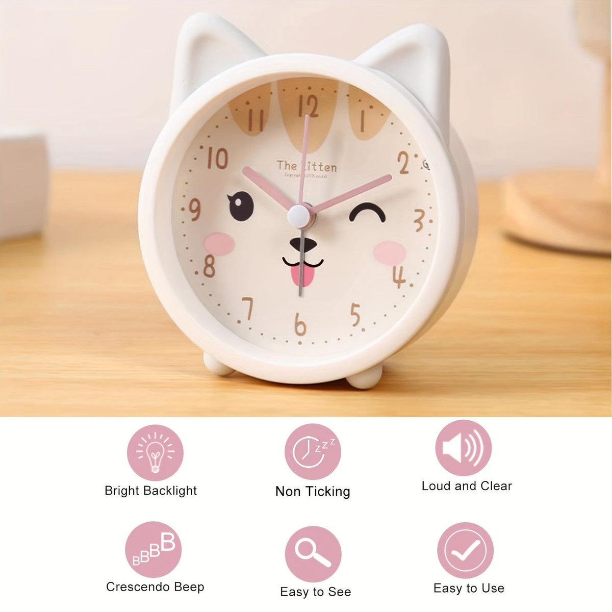 Budzik analogowy Króliczek BunnyTime z cichym mechanizmem i lampką nocną
