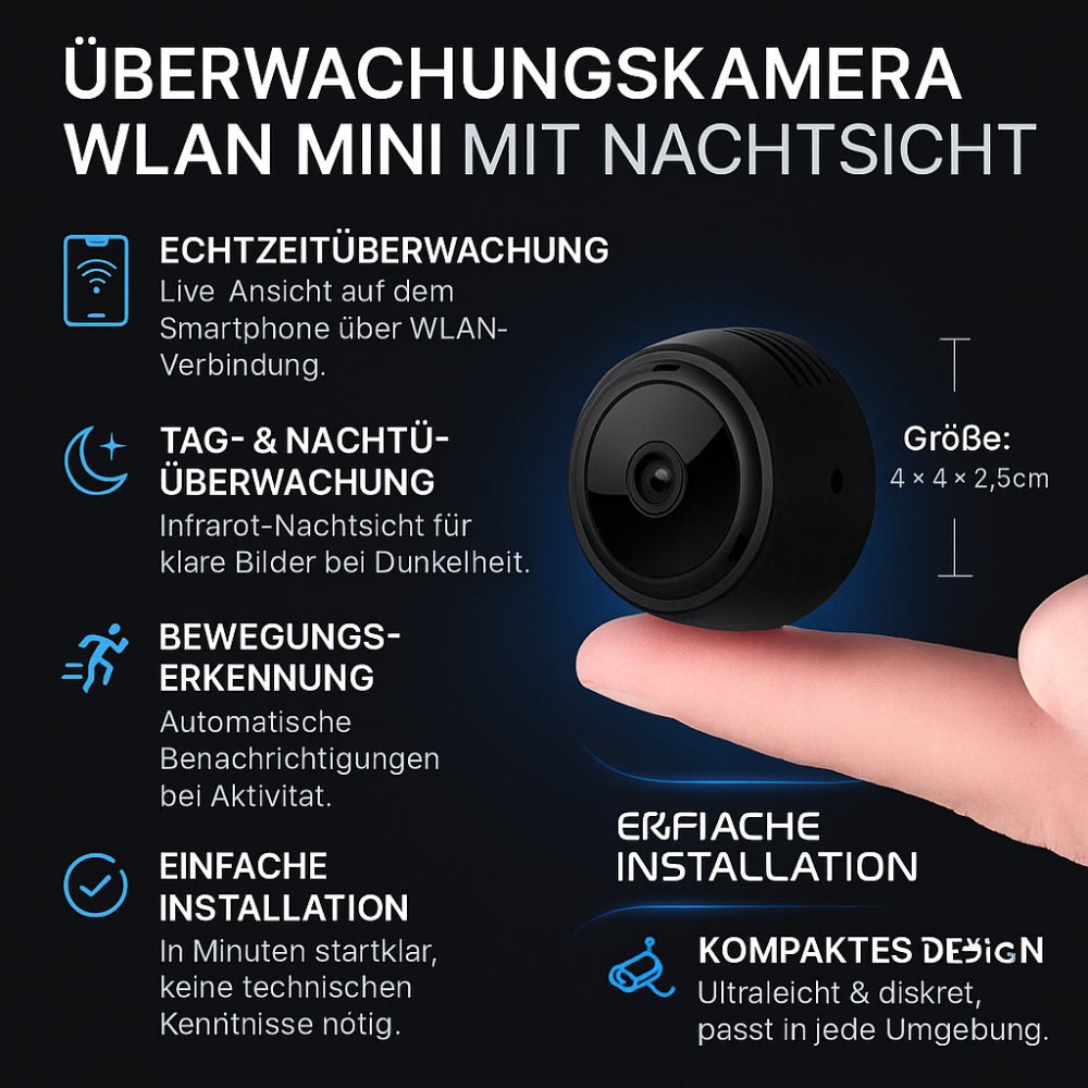 Inteligentna mini kamera WLAN z trybem nocnym