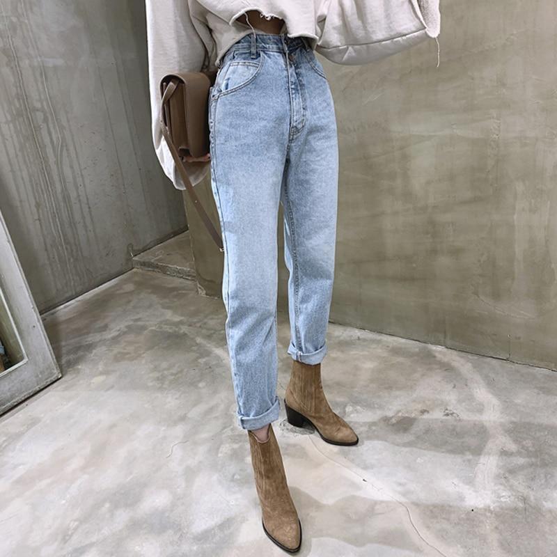Jeansy Damskie Slouchy z Wysokim Stanem Niebieskie S-L