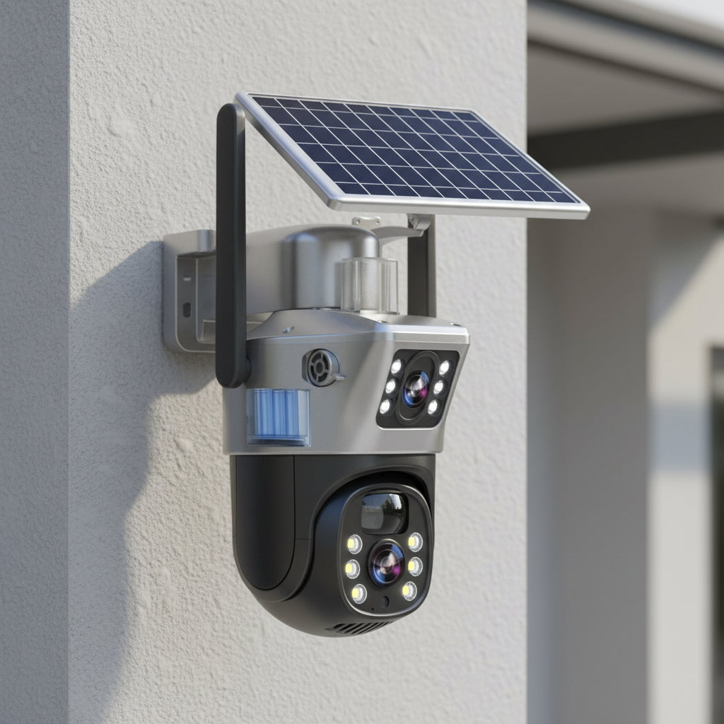 Kamera 4K solarna z dwoma obiektywami - widok 360 stopni, zoom 10x, IP66