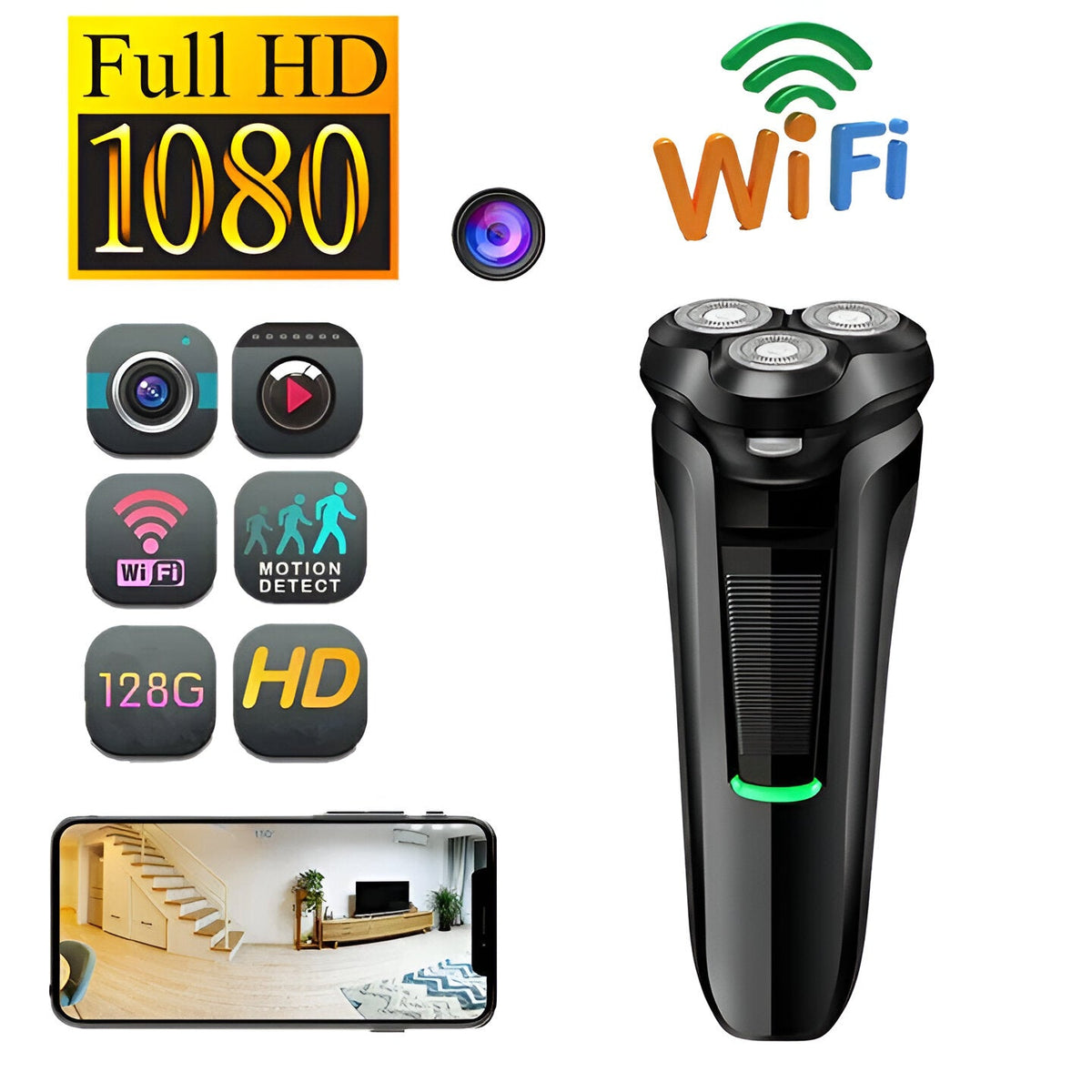 Kamera w golarce Mini 1080P HD z Wi-Fi i detekcją ruchu