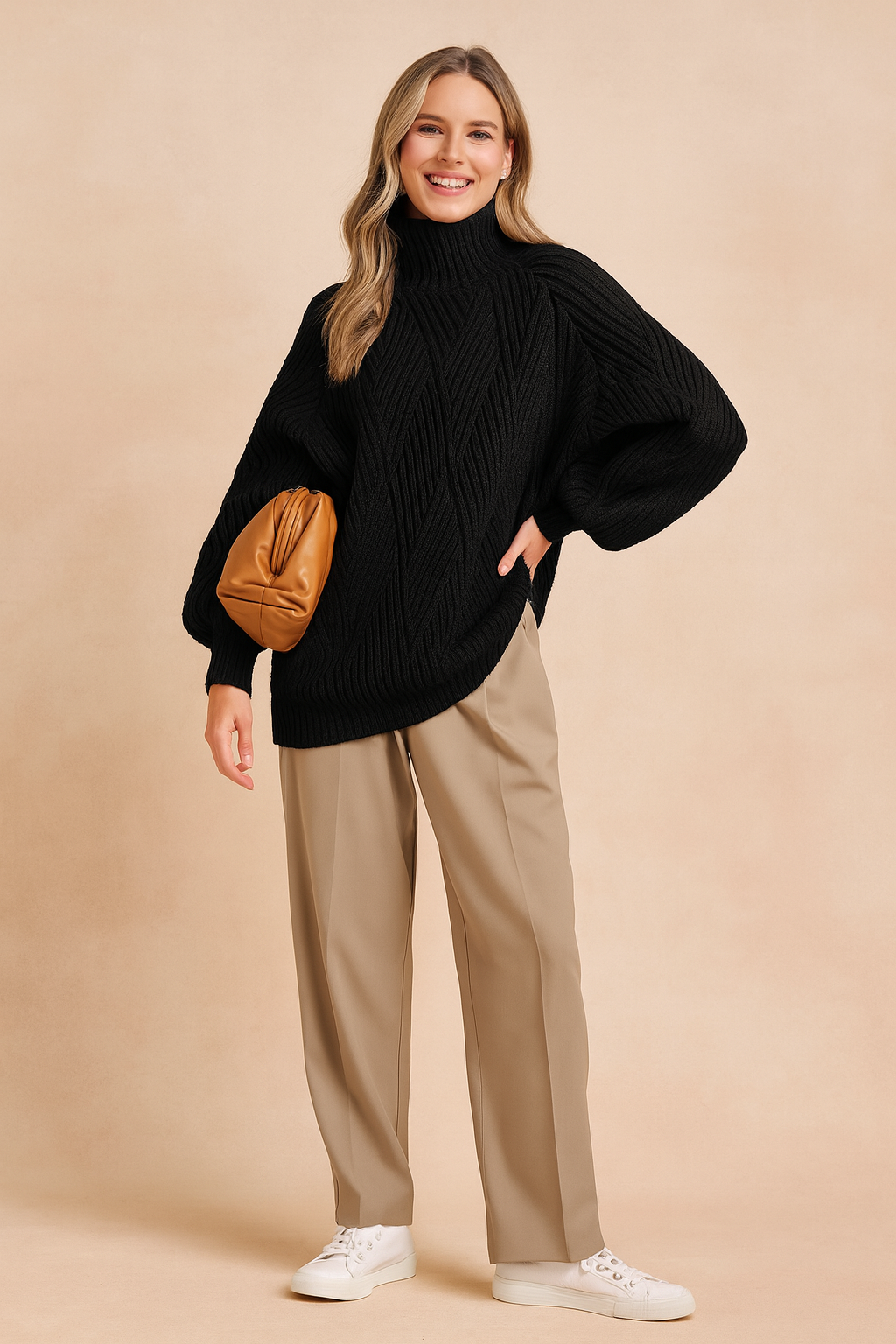 Karolina | Sweter oversize z golfem i geometrycznym splotem