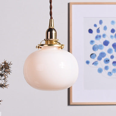 Klasyczna złota lampa wisząca ze szklanym kloszem E26, miedziana oprawa do salonu i jadalni