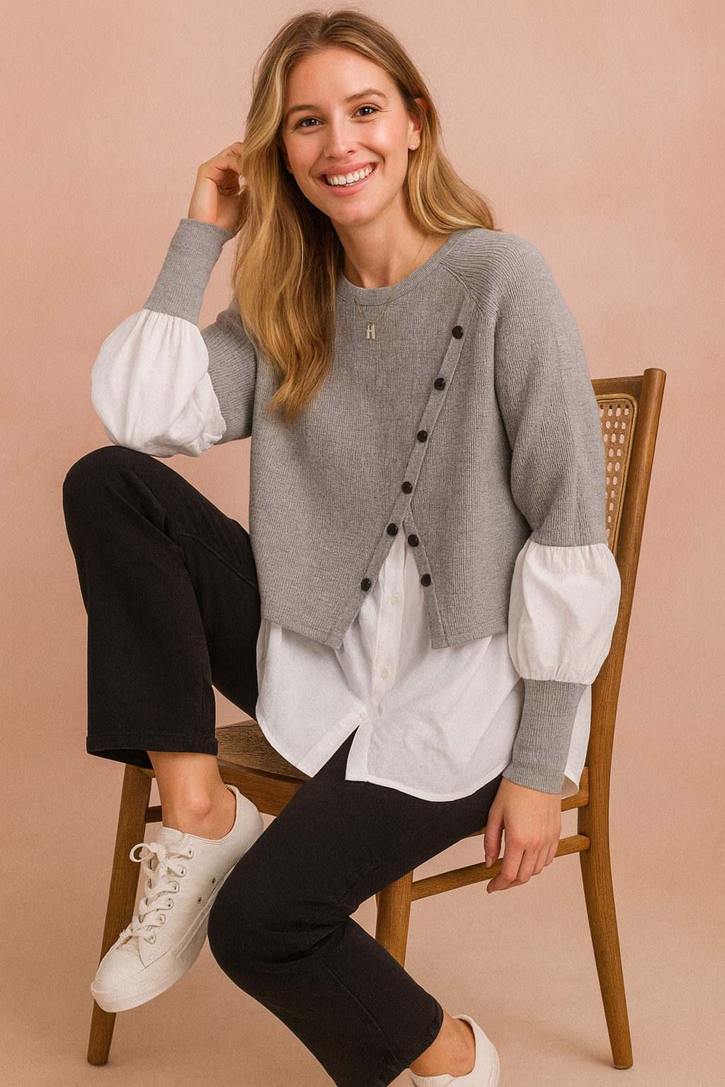Klaudia | Modny sweter warstwowy z koszulowym efektem