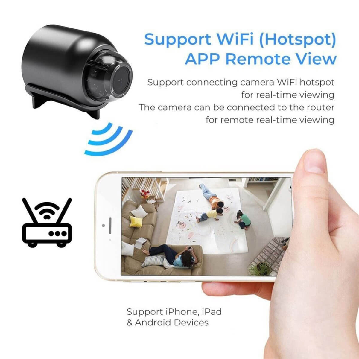 Kompaktowa szerokokątna kamera WiFi HD z funkcją noktowizora