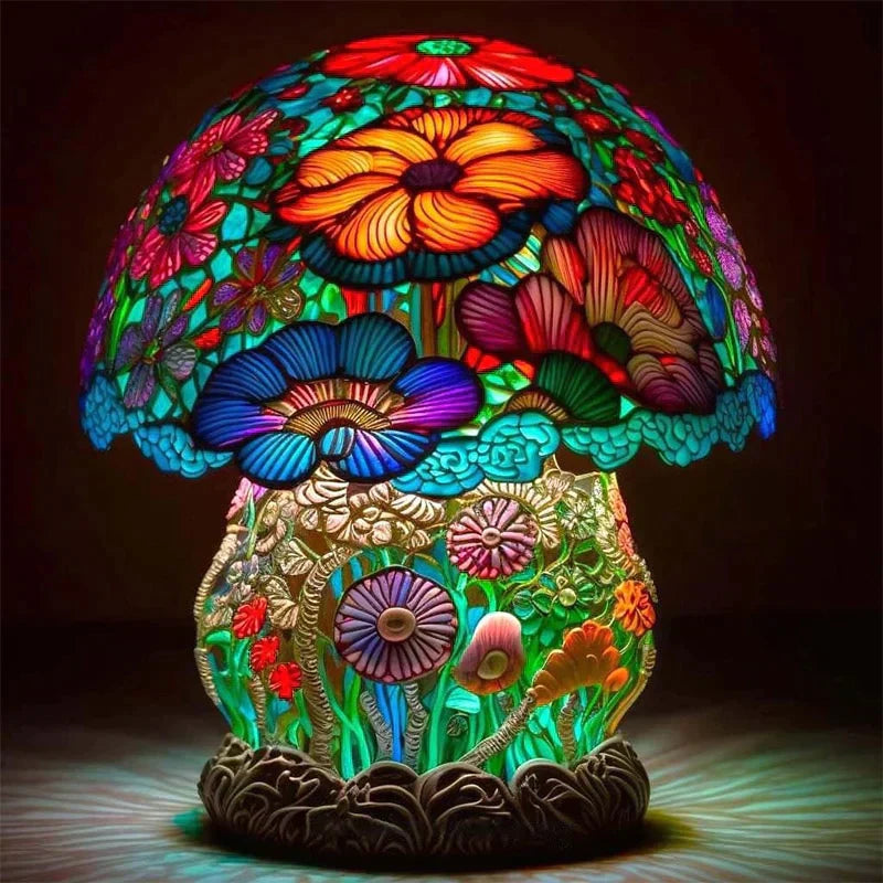 Artystyczna lampa stołowa Lumavera | witrażowy klosz | ciepłe światło LED