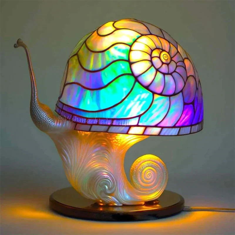 Artystyczna lampa stołowa Lumavera | witrażowy klosz | ciepłe światło LED