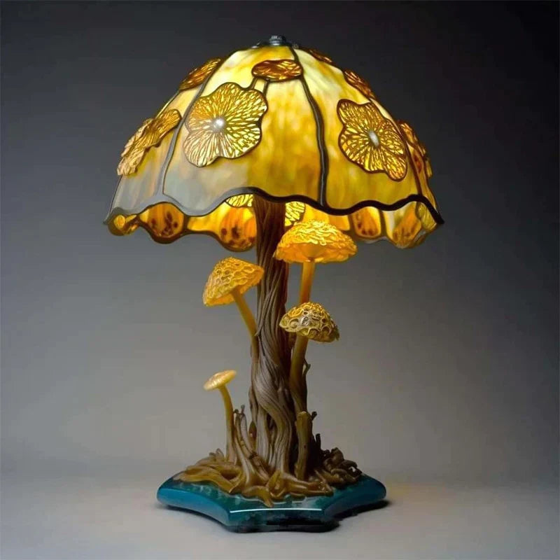 Artystyczna lampa stołowa Lumavera | witrażowy klosz | ciepłe światło LED