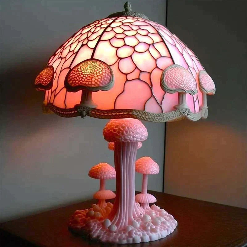 Artystyczna lampa stołowa Lumavera | witrażowy klosz | ciepłe światło LED
