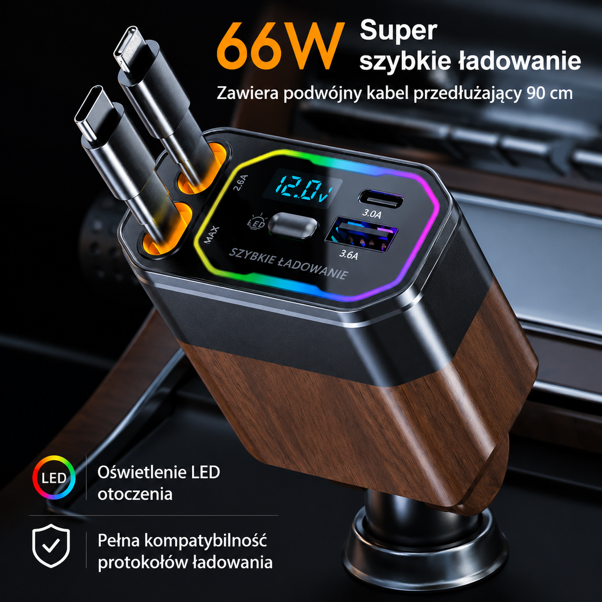 Ładowarka samochodowa Vega 120 W 4 w 1