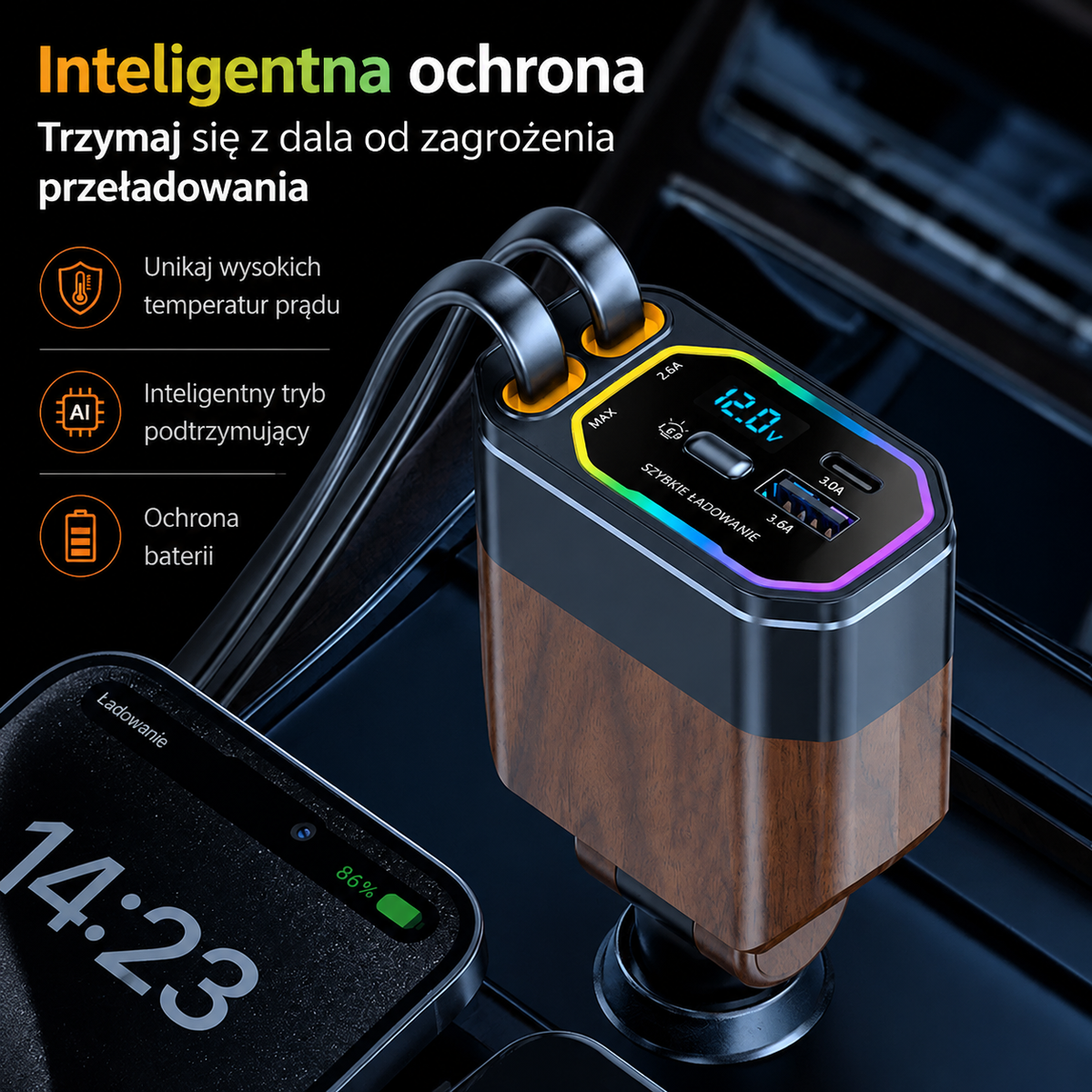 Ładowarka samochodowa Vega 120 W 4 w 1