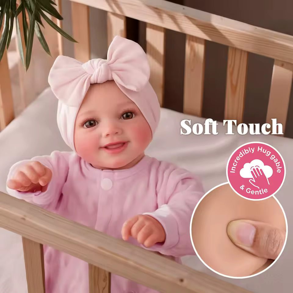 Lalka reborn 43 cm – realistyczna, miękki winyl, ruchome kończyny, uśmiechnięty noworodek z akcesoriami