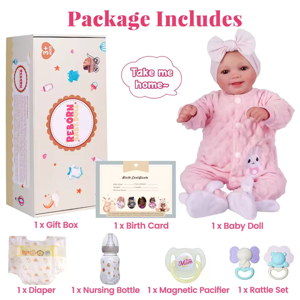 Lalka reborn 43 cm – realistyczna, miękki winyl, ruchome kończyny, uśmiechnięty noworodek z akcesoriami