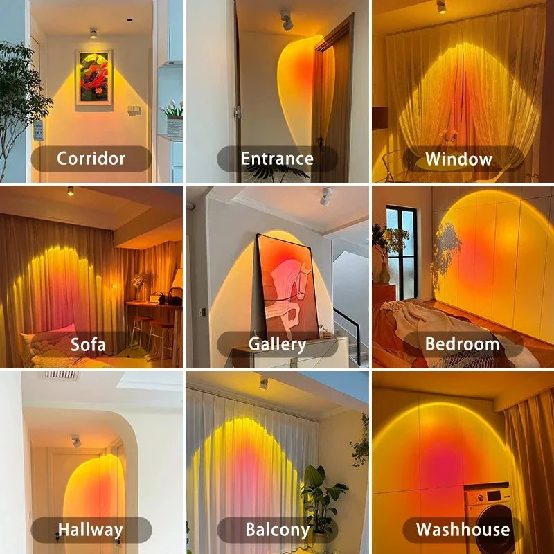 Lampa ścienna LED z efektem zachodu słońca
